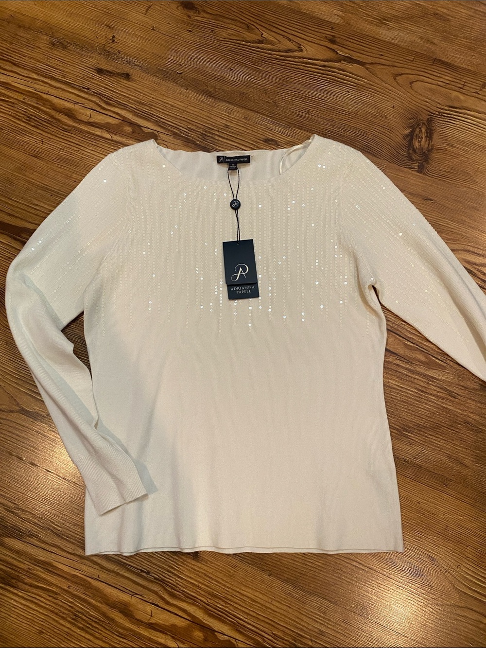 Adrianna Papell Ivory Sequin-Embellished Long Sleeve Sweater